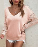 Women Crochet Long Sleeve Pullovers Hollow Out Crewneck  Knit Sweaters Pullovers Autumn Winter Jumper Tops Casual Women 