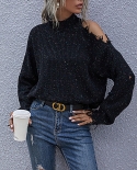 Women Casual Turtleneck Oversized Sweater Pullovers Tunic Off Shoulder Sleeve Pullover Sweater Tops Comfy Clothes For Wo
