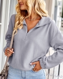 Womens Solid Quarter Zip Plush Pullover Sweatshirt Long Sleeve Plush Top Puff Jacket Coat Zip Up Casual Crop Jacket Wome