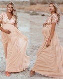 Womens Elegant Maternity Photography Dresses Sequined Short Sleeve V Neck Solid Long Dress Summer Pregnancy Ladies Vest