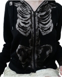 Womens Zip Up Hoodie Skeleton Graphic Sweatshirt Casual Jacket For Ladies Fashion Coat Oversized Hooded Sweatshirts Goth