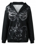 Womens Zip Up Hoodie Skeleton Graphic Sweatshirt Casual Jacket For Ladies Fashion Coat Oversized Hooded Sweatshirts Goth