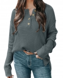 Womens Oversized Fuzzy Button Crewneck Long Sleeve Sweaters Casual Loose Knitted Pullover Jumper Tops Mock Neck Sweater