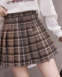 Women Plaid Pleated Mini Skirt 2022 Spring Autumn Preppy Style Girls Thick Woolen A Line High Waist Lining Short Skirts 