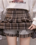 Women Plaid Pleated Mini Skirt 2022 Spring Autumn Preppy Style Girls Thick Woolen A Line High Waist Lining Short Skirts 
