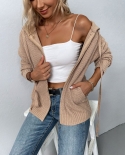 Autumn Winter Hooded Zipper Sweater Cardigan Women Drawstring Pockets Sweaters Solid Color Womens Cardigans Coats Knitw