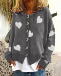 Winter Fall Knitted Cardigan Women  Fashion Chic Winter Single Breasted Love Embroidery Long Sleeve Warm Knitwear Outwea