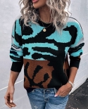 Women Solid Color Long Sleeve Tops Fashion Solid Color Round Neck Knit Sweater Pullover Sweaters Women Winter Knitwear 2