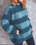 Women Oversized Sweater Pullovers Vintage Striped Loose Pullover Streetwear Autumn Winter Long Sleeve Knitted Jumper Fem