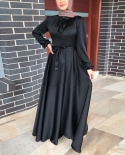 Casual Solid Color Maxi Dress Woman 2022 Spring Autumn Long Sleeve Muslim Robe For Women Clothing Festival Elegant Party