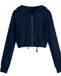 Zipper Hoodies Drawstring Sweatshirt Women Crop Tops Casual Solid Long Sleeve Hooded Jacket Thin Short Pullover Ropa Muj