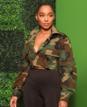 Camouflage Cropped Jacket Fashion 2022 Autumn Clothes Women Button Up Short Coat Streetwear