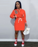 Women Embroidery B Letter Long Sleeve Single Breasted Baseball Style Sweatsuit Dress 2022 Autumn Bodycon Dresses