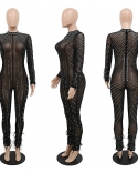 Sheer Mesh  See Through Bodycon Jumpsuit Women Elegant Overalls Rhinestone Jumpsuits Birthday Club Outfits