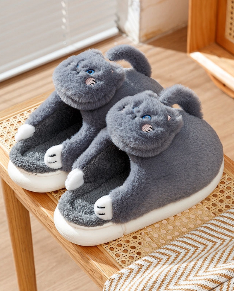 Cotton Slippers Ladies Autumn And Winter Cute Thick Bottom Stepping On Shit Feeling Indoor Home Non-slip Outer Wear