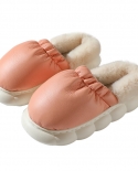 Thick Sole Cotton Slippers Womens Autumn And Winter Indoor Home Couples Pu Surface Bread Shoes