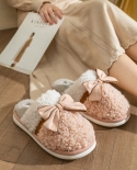 Nuevas pantuflas de algodón con lazo para mujer Otoño e Invierno casa interior antideslizante pareja moda casa zapatillas de pie