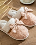 New Bow Cotton Slippers Women Autumn And Winter Home Indoor Non-slip Couple Fashion Home Fur Slippers