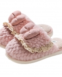Pantuflas de algodón con lazo de encaje para mujer, Otoño e Invierno, ropa exterior cálida para el hogar, zapatos planos, pantuf