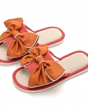 New Fashion Big Bow Comfortable Linen Floor Open-toed Slippers Womens Home Slippers