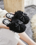 Cotton Slippers Womens Autumn And Winter New Baotou Bow Fabric Slippers Plush Warm Slippers