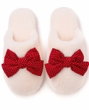 Autumn And Winter New Girl Bow Plush Thick Cute Comfortable Home Cotton Slippers