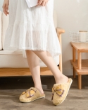 Nuevas pantuflas de algodón para interiores, hogar, invierno, lindas zapatillas de felpa a rayas con lazo grande para niña, pant