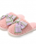New Cotton Slippers Indoor Home Winter Cute Plush Striped Big Bow Girl Heart Slippers