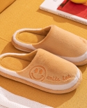 Autumn And Winter New Color Matching Girly Style Smiley Home Thickened Plush Cotton Slippers