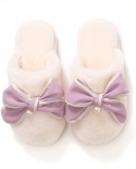 Autumn And Winter New Cute Girl Plush Slippers Womens Multi-color Bow Comfortable Cotton Slipple