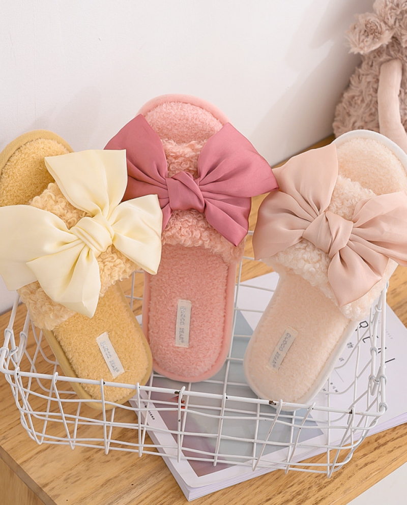 New Girl Casual Home Colorful Bow Fashion Simple Plush Slippers