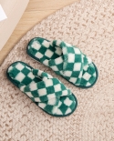 Cotton Slippers Women Checkerboard Cross-strap Plush Slippers Womens Home Indoor Slippers