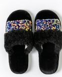 New Sequin Cotton Slippers Womens Fashion Plush Slippers Home Indoor Plush Slippers
