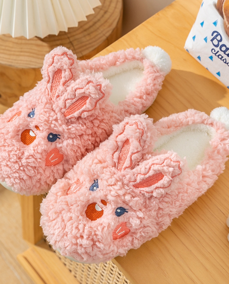 Autumn And Winter New Bunny Plush Cotton Slippers Womens Home Indoor Plush Ladies Slippers