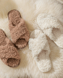 Plush Cross-strap Cotton Slippers Womens Home Skin-friendly Plush Slippers