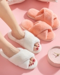New Indoor Plush Cross Hair Slippers Female Cute Simple Home Warm Flat Cotton Slippers