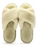 New Indoor Plush Cross Hair Slippers Female Cute Simple Home Warm Flat Cotton Slippers