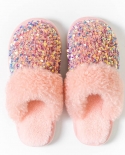 Cotton Slippers Womens Sequin Fashion Plush Slippers Home Indoor