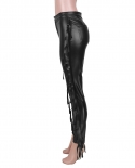 Women Streetwear Fringed Leather Pants 2022 Autumn Winter Chic Zipper Fly Tassel Side Faux Leahter Pu Trousers