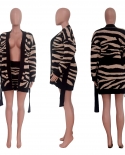 Zebra Stripe Knitted Sweaters 2 Piece Sets Full Sleeve Long Cardigan Tops With Belt And Shorts 2022 Autumn Winter Fashio
