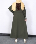 Dresses For Women Muslim Robes Autumn Long Sleeve Buttoned Round Neck Casual Solid Color Long Dress Traditional Muslim C