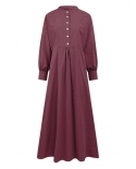 Dresses For Women Muslim Robes Autumn Long Sleeve Buttoned Round Neck Casual Solid Color Long Dress Traditional Muslim C