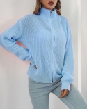 Womens Turtleneck Sweater Solid Color Zipper Cardigan Sweater Knitting Long Sleeve Knit Cardigans Women Long Sweaters C