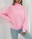 Womens Turtleneck Sweater Solid Color Zipper Cardigan Sweater Knitting Long Sleeve Knit Cardigans Women Long Sweaters C