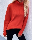 Winter High Collar Women Sweater Pullovers Cuffs Button Pullover Solid Color Casual Sweater Jumper Autumn Winter Knitted