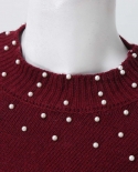 Women Fashion Loose Knit Bead Round Neck Long Sleeve Pullover Knitted Sweater Top Womens Sweaters Knitwear Winter Clothi
