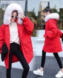 Cotton Coat Female  Winter New Middle And Long Section Peach Skin Net Red Cotton Loose Ulzzangbf Bread Serviceparkas
