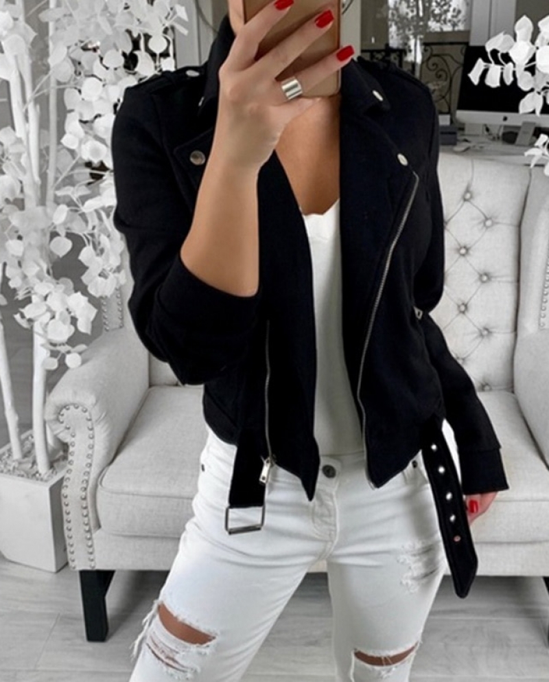 28 54 US Chaquetas basicas de otono para mujer chaqueta negra ajustada para mujer prendas de vestir para mujer con cremallera abrigos Description