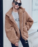 Elegant Faux Fur Coat Women  Autumn Winter Thick Warm Soft Fleece Jacket Female Pocket Zipper Overcoat Bear Teddy Coat 3