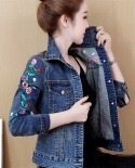 2022 Autumn Womens Denim Jeans Jacket Embroidery Coat Femme Elegant Short Denim Jackets Bomber Outerwear 4xl 5xl R619ja
